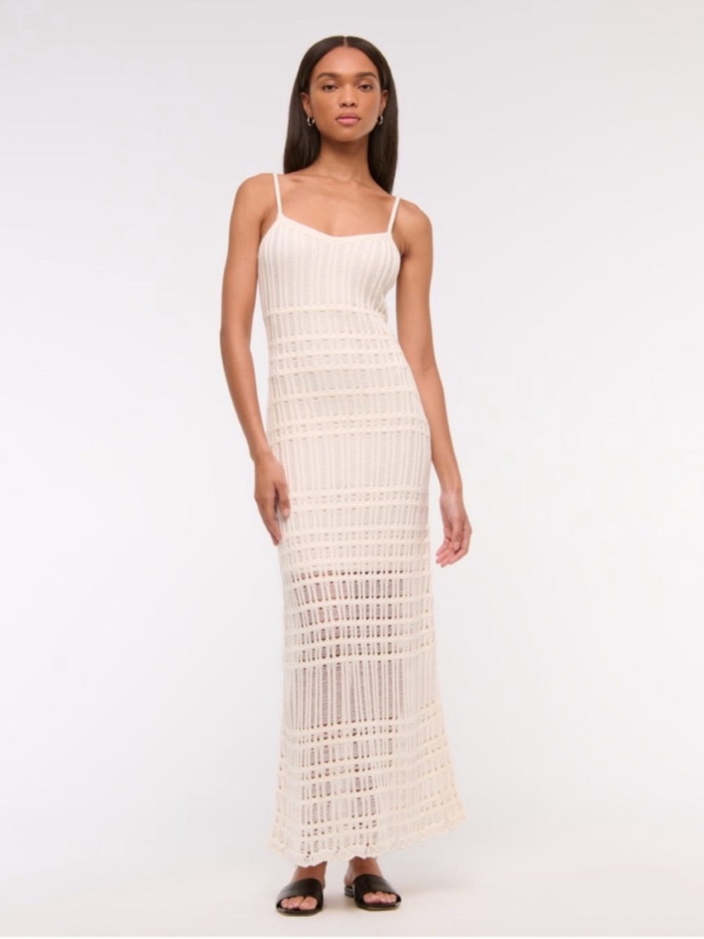 🌻NEW w/tag Abercrombie & Fitch White Crochet Maxi Dress Sleeveless Side Slit XS